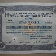Aktie Leipziger Bierbrauerei zu Reudnitz 100 RM 1933
