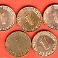 Deutschland 1 Pfennige 1991 A, D, F.G.J. kompl.