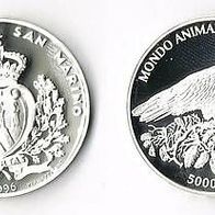 San Marino Silber 5 000 Lire 1996 PP/ Proof "Rotmilan mit Jungvogel"