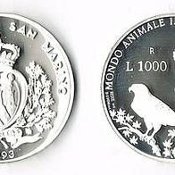 San Marino Silber 1 000 Lire 1993 PP/ Proof "Turmfalke"