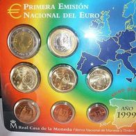 KMS Spanien 1999 mit 8 Euro- Kursmünzen in stgl