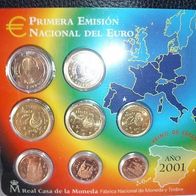 KMS Spanien 2001 mit 8 Euro- Kursmünzen in stgl