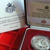 Silber 10 Euro 2009 PP San Marino 10 Jahre Europäische Währungsunion