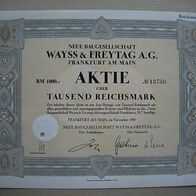 Aktie Neue Baugesellschaft Wayss & Freytag FFM 1.000 RM 1941