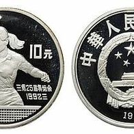 China Silber 10 Yuan 1991 Olympia , Tischtennisspielerin