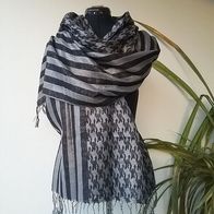 NEU: Schal Lurex 2 Muster schwarz grau 150 x 30 Stola Tuch Polyester edel