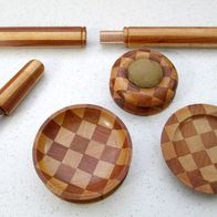 altes Nähzubehör aus Holz * Köcher für Häkelnadeln, Stopfpilz für Fingerhandschuhe