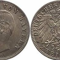 Bayern Kaiserreich Silber 2 Mark 1904 D, König Otto (1886-1913)