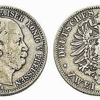 Preußen Silber 2 Mark 1876 A, Kaiser Wilhelm I. (1861-1888)