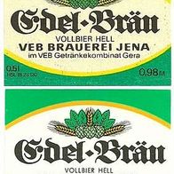 ALT ! DDR Bieretiketten "Edel-Bräu" VEB Brauerei Jena im GK Gera † 1990 Thüringen