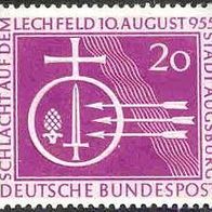 139 Deutsche Bundespost, Wert 20 - Schlacht auf dem Lechfeld - Stadt Augsburg