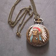 THU-1 Sprungdeckeluhr, Indianer. Taschenuhr, Herrenuhr, Kettenuhr Bronze / Color