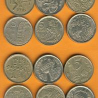 Spanien 6x 5 Pestas 1993 Hl. Jakobsjahr 1994 Aragon 1995 Asturien 1996 ,97,99