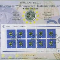 Numisblatt Deutschland 10 Euro 2002 mit Briefmarkenkleinbogen