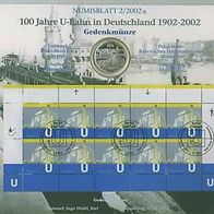 Numisblatt Deutschland 10 Euro 2002,18 g. mit Briefmarkenkleinbogen