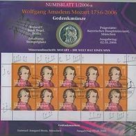 Numisblatt Deutschland 10 Euro 2006, mit Briefmarkenkleinbogen