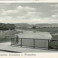 31737 Rinteln an der Weser Schwimmbad , Kanustation und Wesergebirge 1956