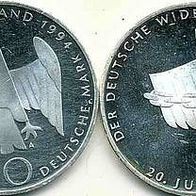 Silber 10 DM 1994 in stgl., 50. Jahrestag des Attentats vom 20. Juli 1944