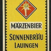ALT ! Bieretikett Sonnenbräu † 1989 Lauingen Lkr. Dillingen an der Donau Bayern