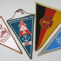 DDR * 4 Wimpel / Olympische Gesellschaft / GST Wehrsportschau 1972 / Karl Marx Kopf /
