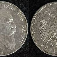 Baden Silber 5 Mark 1907G , Großherzog Friedrich I. (1852-1907) ss + , J. 33