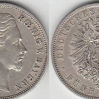 Bayern Silber 5 Mark 1875 D König Ludwig II. (1864-1886)