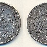 Hamburg Silber 5 Mark 1904 J Wappen / Reichsadler, Jg. 65, ss+