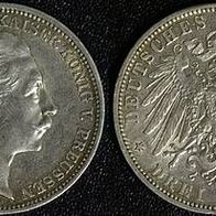 Preußen Silber 3 Mark 1908 A, Kaiser Wilhelm II. (1888-1918) ss+