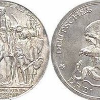 Preussen 3 Mark Silber 1913 A, Kaiser Wilhelm III. 100 J. Befreiungskriege, J.110 vz+
