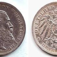 Württemberg 3 Mark 1912 F, König Wilhelm II. (1891-1918) ss+ , J. 175