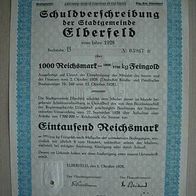 Stadt Elberfeld (Rheinprovinz) 8% Goldanleihe 1.000 RM 1928