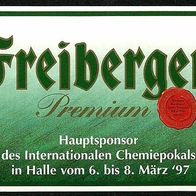 Brauerei-Aufkleber "Freiberger Premium, Chemiepokal Halle 1997" Brauhaus Freiberg