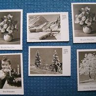 6 alte Weihnachts- u. Neujahrspostkarten - 50er Jahre - unbeschrieben - Wellenrand