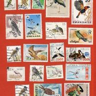 Vögel 20 verschiedene Vogelmarken aus verschiedene Ländern