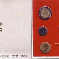 Vatikan 1880 Lire Kursmünzensatz komplett 1991 Johannes PAUL II. (1979-2005)