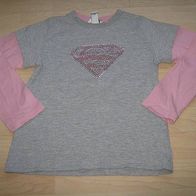 schönes Langarmshirt Supergirl / H&M Gr. 122/128 Glitzerdruck - Lagenlook