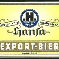 ALT ! Bieretikett "EXPORT-BIER" Dortmunder Hansa Brauerei AG † 1972 Dortmund NRW