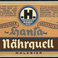 ALT ! Bieretikett "Nährquell" Dortmunder Hansa Brauerei AG † 1972 Dortmund NRW