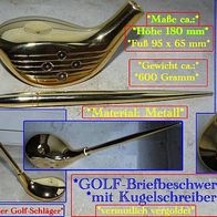 Golf-Schläger als Briefbeschwerer + Kugelschreiber-Set für den Schreibtisch