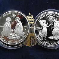 Vatikan Silber 2 x 10 000 Lire 1995 Hl. Jahr 2000 "Maria u. Jesu Geburt" 1. Ausgabe