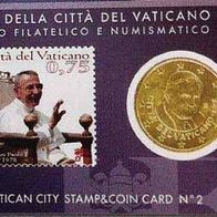 Vatikan Amtliche Coincard/ Münzkarte zu 50 ct. mit Briefmarke 2012