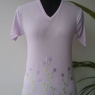Pulli Gr. M 38 flieder Kurzarm Stickerei lila Shirt Pullover Top Feinstrick