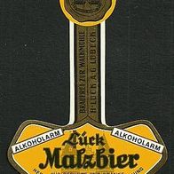 ALT ! Bieretikett "Lück Malzbier" Brauerei Zur Walkmühle † 1988 Lübeck Schleswig-H.