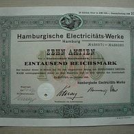 Aktie Hamburgische Electricitäts-Werke (HEW) 10er 1.000 RM 1931