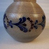 Blaue kugelförmige Steingut-Vase mit Salzglasur , Westerwald