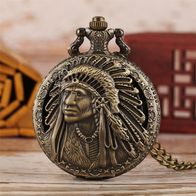 Taschenuhr, Sprungdeckeluhr, Indianer. Herrenuhr, Pocket Watch Bronze fbg. THU-36.1