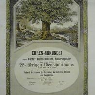Ehren-Urkunde1932 Gustav Woltschendorf, Steuerinspektor 48 x 63cm Jubiläum 25Jahre