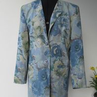 Wie neu: Damen Blazer Gr. 40 Leinen Jacke blau mit Blumen geblümt Sommer Floral