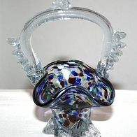 entzückendes Henkelkörbchen aus buntem altem Murano Glas aus Venedig
