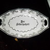 Weisse-Porzellan-Gebäckschale, , "Zur Silbernen Hochzeit" Länge Schale 31 cm,